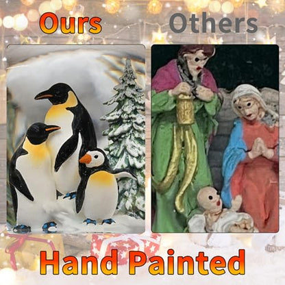 Penguin Snow Globe Lantern Christmas Decor with Music & Timer - Swirling Glitter Lighted Holiday Gift