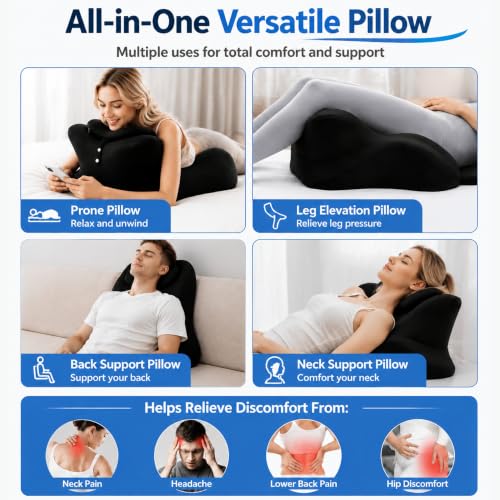 Memory Foam Wedge Pillow Black - Ergonomic 27° Support for Bed Sofa Reading