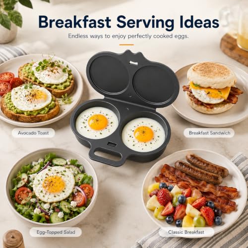 Dark Grey Dual Cavity Microwave Egg Poacher 2-Egg Cooker with Lid - Black Variation