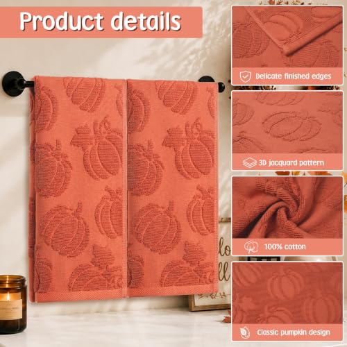 Rust Orange Pumpkin Fall Hand Towels Set - 100% Cotton, 3 Pack