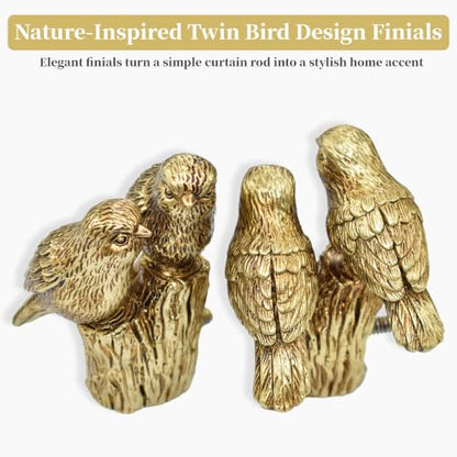 Bird Curtain Rod Finials Antique Gold Decorative Drapery Accessories