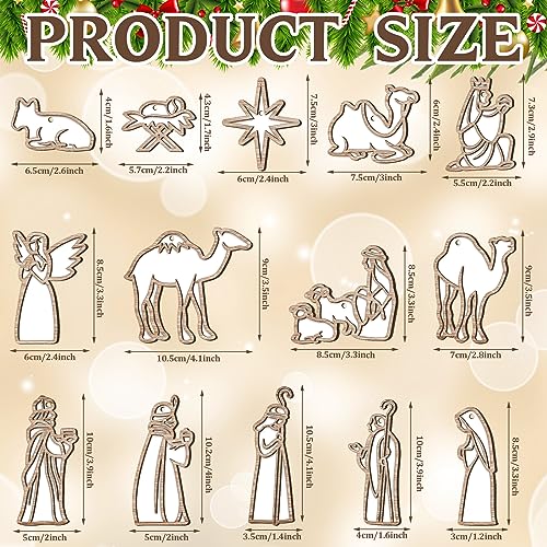 Christmas Nativity Scene Wooden Ornaments Set - 28 Pieces, Religious Decorations, 14 Styles