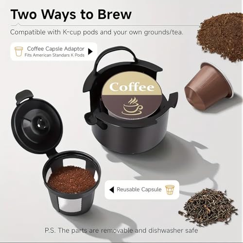Red Single Serve Coffee Maker with K Cup & Ground Coffee Options - Compact & Fast Brewing