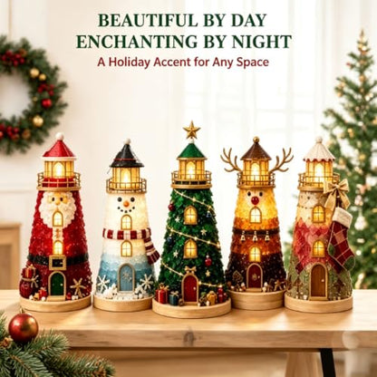DIY Lighted Christmas Lighthouse Kit with Sea Glass Style Pieces & LED Lights - Variation B