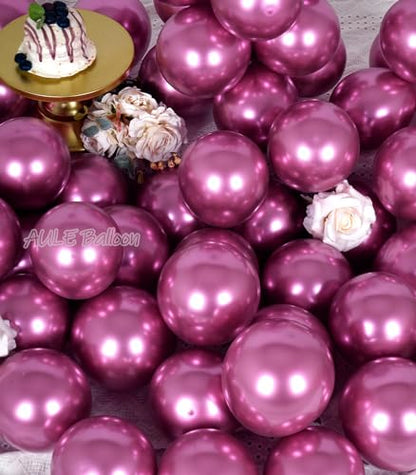 AULE 50Pcs Metallic Hot Pink 5-Inch Latex Balloons - Party Decorations