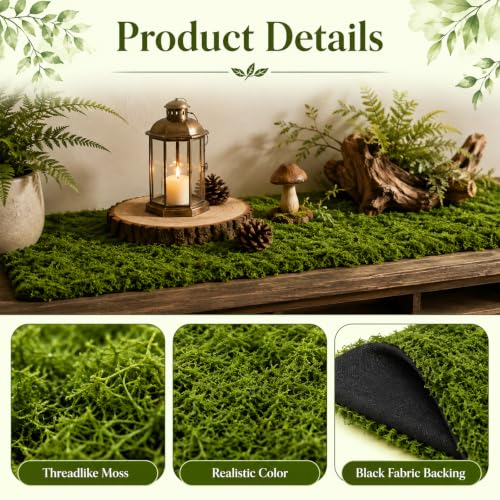 Fake Moss Runner 12 x 71 Inches - Realistic Artificial Green Moss Table Decor