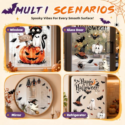 Double Sided Ghost Pumpkin Halloween Window Clings - Fall Decor for Glass Door