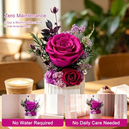 Preserved Flowers in Ceramic Vase - Purple Forever Roses Home Decor
