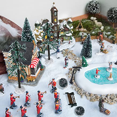 Christmas Village Snow Pine Trees & Accessories Set - 6 Pieces