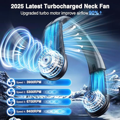 Portable Neck Fan with LED Display 4 Speeds Rechargeable Personal Cooling
