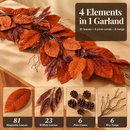6FT Fall Garland for Mantle Autumn Garlands for Thanksgiving Home Decor
