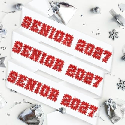 10pcs White Satin Graduation Sashes with Red Glitter Letters - Senior 2027 Party Decorations