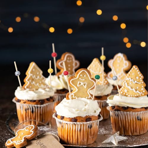 Christmas Cocktail Picks 100Pcs Bamboo Food Skewers for Appetizers & Desserts