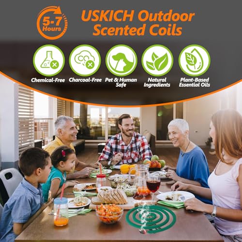Natural Essential Oil Scented Coils 20 Pack for Outdoor Use with Stands - Long-Lasting Aromatherapy for Patio and Backyard