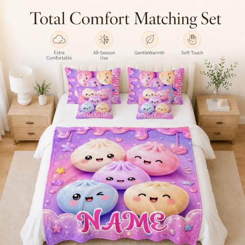 Beige Personalized Girls Dumpling Blanket - Custom Drip Kids Throw