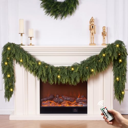 9FT Pre-Lit Christmas Cedar Garland with Lights - Realistic Faux Pine for Holiday Decor - Variation of THIS listing
