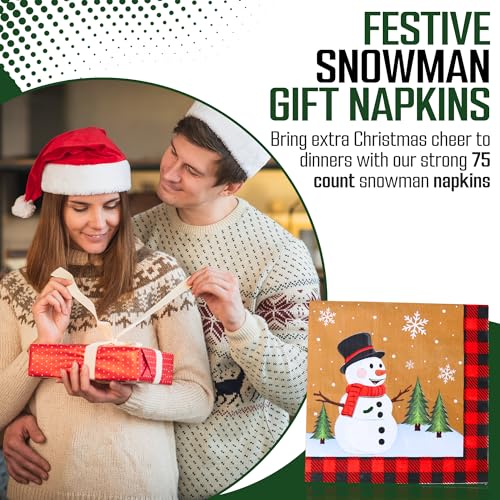 Snowman Paper Napkins 75-Count Winter Holiday Disposable 2-Ply Luncheon Size