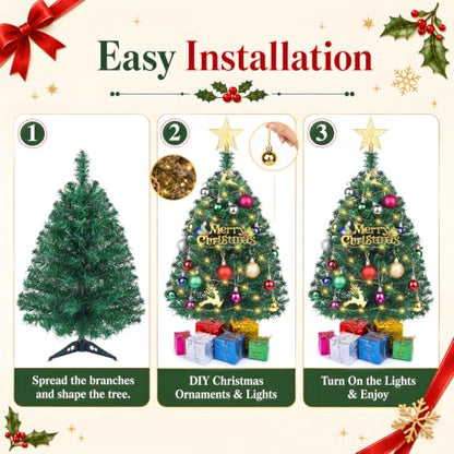 Mini Christmas Tree with Lights - 2 Ft Tabletop Holiday Tree Set of 2, Green