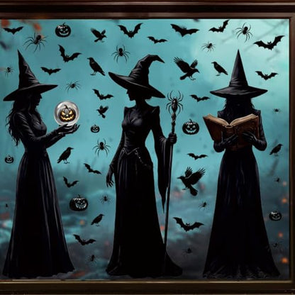 Halloween Window Clings Decor - Large Witch Silhouettes for Glass Windows, Indoor & Outdoor Party Decorations