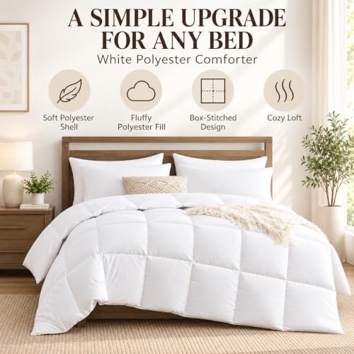 All Season Queen Size Breathable Comforter - Down Alternative Bedding, White 88x88 Inches
