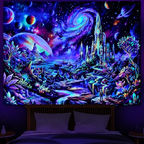 UV Reactive Galaxy Space Tapestry Wall Hanging 59x51in - Starry Sky Universe