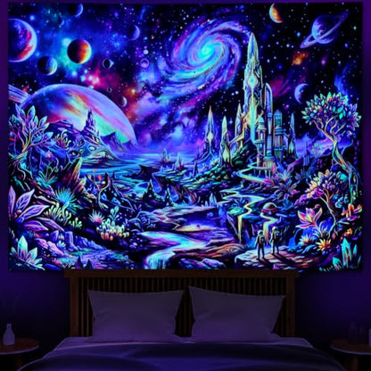 UV Reactive Galaxy Space Tapestry Wall Hanging 59x51in - Starry Sky Universe