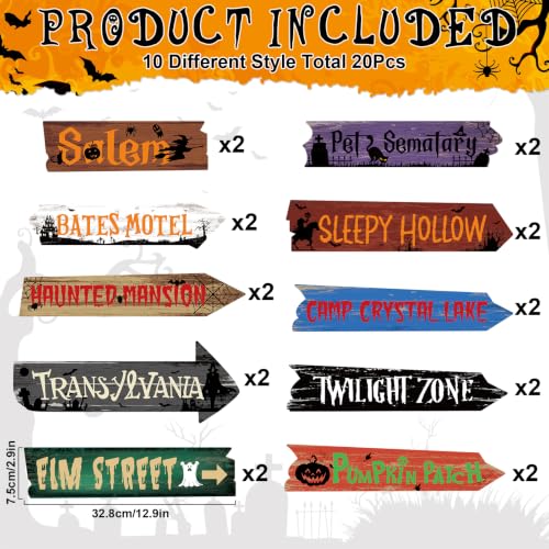 Halloween Directional Arrow Signs Set - Rustic Spooky Yard Decor, 20PCS BCUS-Halloween.Signs-Rustic