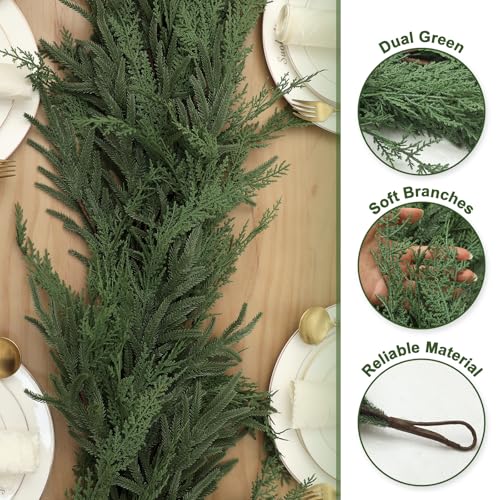 Jutom 9 ft Artificial Christmas Garland with Norfolk and Cypress Mix - Indoor Outdoor Decor