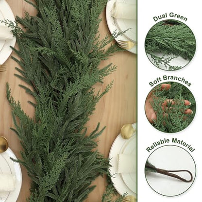 Jutom 9 ft Artificial Christmas Garland with Norfolk and Cypress Mix - Indoor Outdoor Decor