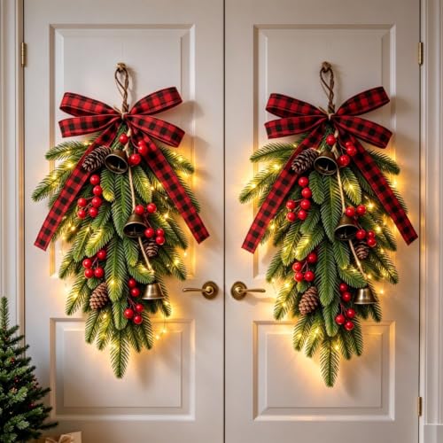 2Pcs 19.7-Inch Lighted Christmas Teardrop Swag for Front Door Decor - Variation of THIS listing