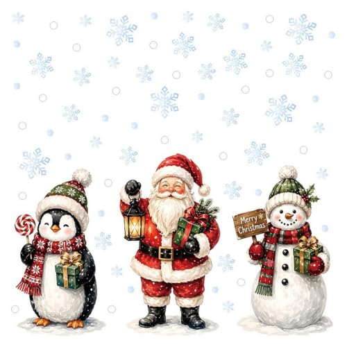3pcs Christmas Snowman Window Clings - Large Winter Holiday Decor with Santa Penguin Snowflakes - Variation 1283