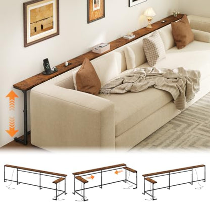 126-Inch Adjustable Sofa Console Table with Power Outlets for Living Room