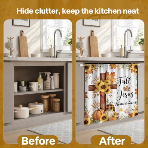 Fall Bible Verse Dishwasher Curtain Cover with Farmhouse Decor - 39x35in
