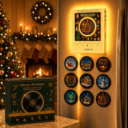 Christmas Magnetic Fridge Vinyl Record Player Music Box - Mini Music Magnets, 1 Set - 4.33 x 1.77 x 5.04 inches