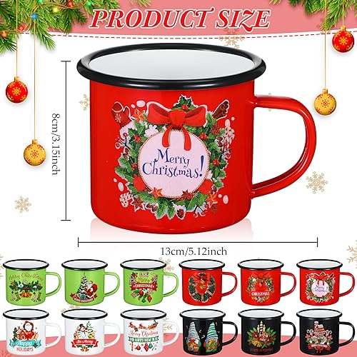 12-Pack Christmas Enamel Coffee Mugs - Holiday Camping Cups 12 oz