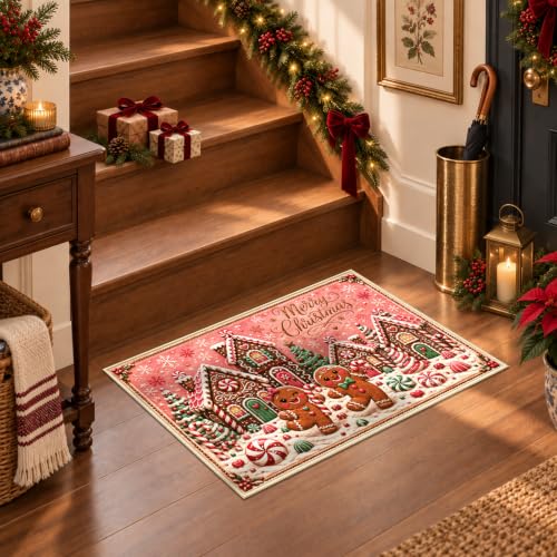 Christmas Gingerbread Rug Small Area Rug Washable Entryway Mat - Festive Design 1'4" x 2'