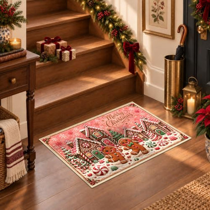 Christmas Gingerbread Rug Small Area Rug Washable Entryway Mat - Festive Design 1'4" x 2'