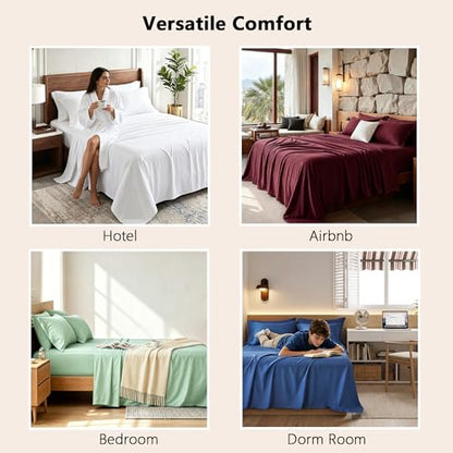 Dark Red Burgundy Twin Bed Sheets Set Rayon Derived from Bamboo 4 Piece