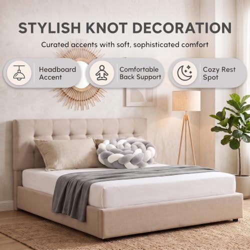 Knot Pillow - Gray White Woven Accent Bolster Cushion 78 Inch, Modern Boho Decor