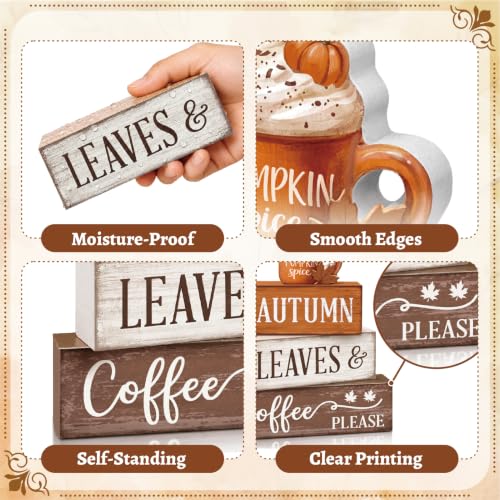 Fall Tiered Tray Decor Set with Pumpkin Latte - Wooden Autumn Decorations