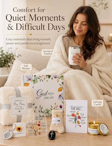 Christian Gifts for Women - White 10-Piece Religious Gift Set with Blanket & More