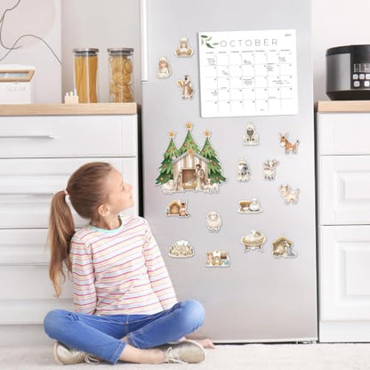 Wxiben Christmas Nativity Scene Refrigerator Magnets Set - 16 Peaceful Holiday Decor