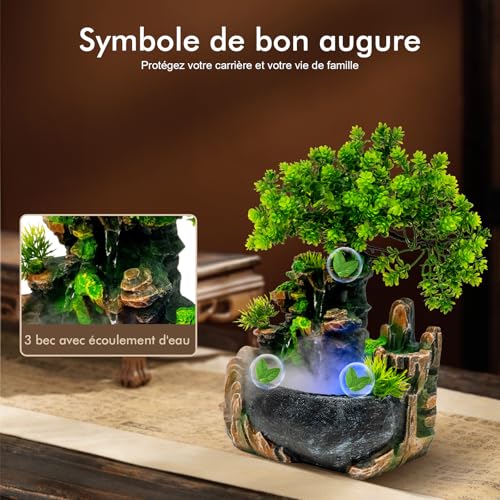 Indoor Tabletop Fountain with Mist Maker and LED Light - Decorative Waterfall