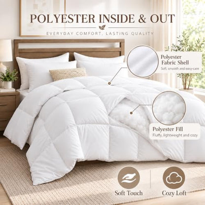 All Season Queen Size Breathable Comforter - Down Alternative Bedding, White 88x88 Inches