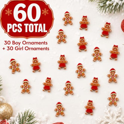 Mini Resin Gingerbread Man Charms Flat Back Christmas Decoration Bow - 60 Pcs