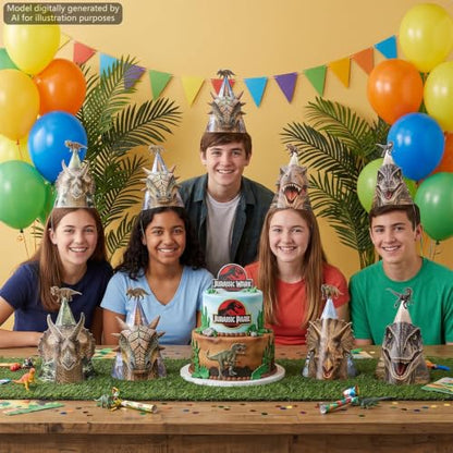 Dinosaur Party Cone Hats 24 Pack - Dino Theme Birthday Decorations
