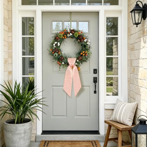 Halloween Fall Wreath Sash Satin 2-Pack Orange White Stripes for Front Door