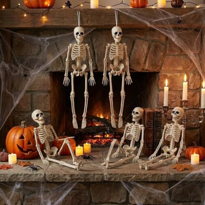 Halloween Hanging Skeleton Decorations - Small 16 Inches - Set of 2 - Flexible Joints
