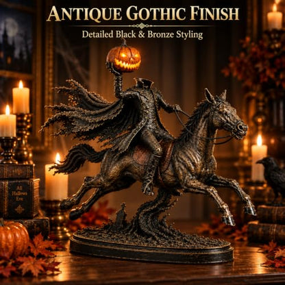 Lighted Headless Horseman Statue with Pumpkin, Gothic Halloween Decor - Variation 1