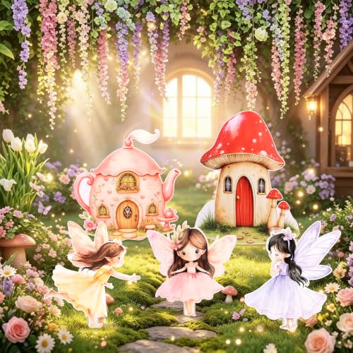 Fairy Cardboard Cutouts for Birthday Party Decorations - 5 Pieces Large Fairy Set
